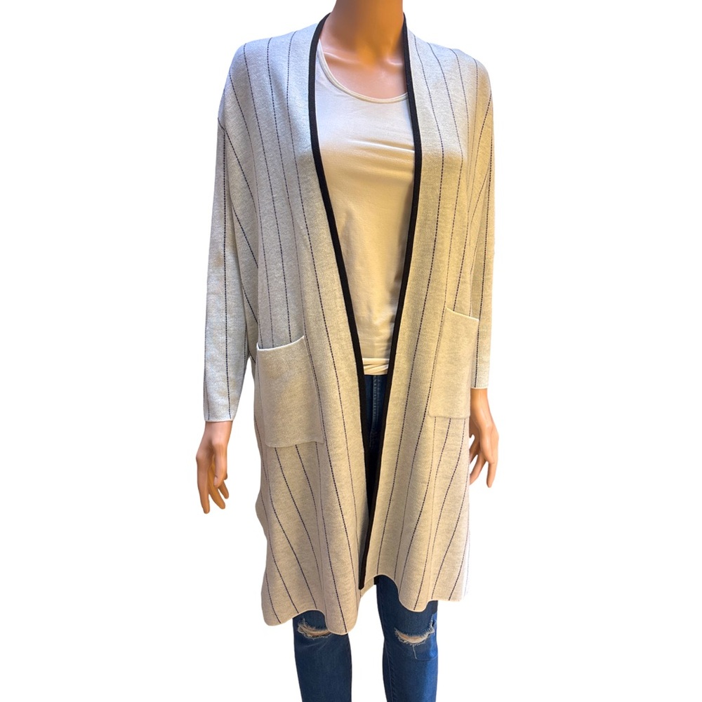 Urban Revivo Grey and Black Striped Longline Open Cardigan Size 8